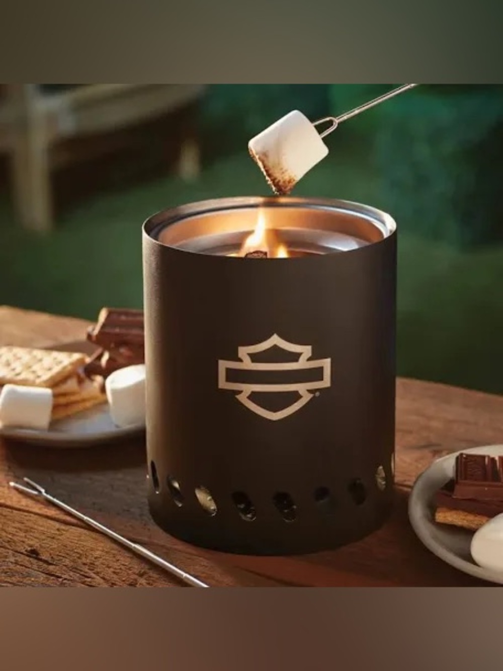 Harley Davidson Tabletop S’mores Kit Mini Fire Pit And Utensils Smores - New